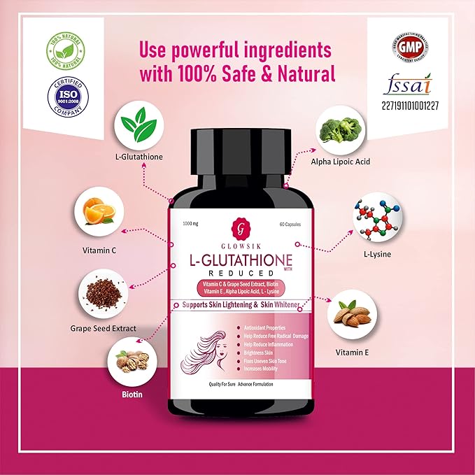 Glowsik Glutathione 1000 Mg Capsules With Vitamin C & E, L-glutathione - 60 Capsules
