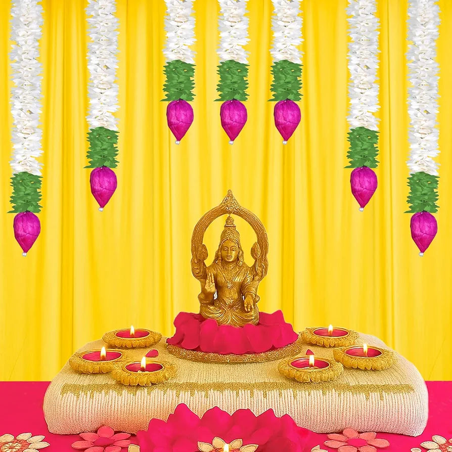 Garlands for Home Decoration Lotus Hangings  Offwhite Fabric & Solawood Lotus Buds Pack of 7 Pcs