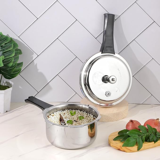 Vinod Platinum Triply Stainless Steel Outer Lid Pressure Cooker | Induction Base Pressure Cooker | 3 Litre Capacity