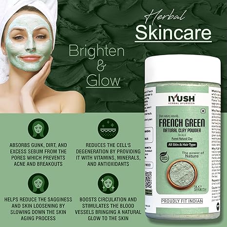 Iyush Herbal Ayurveda French Green Clay Powder - 100 gms