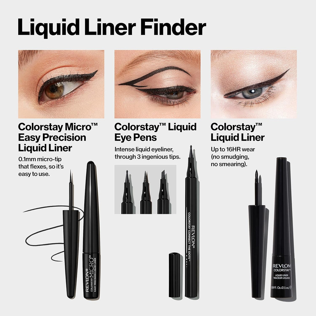 REVLON ColorStay Micro Easy Precision Liquid Eyeliner, Waterproof, Smudgeproof, Longwearing with Felt Tip Applicator, 301 Blackout, 1.7 ml