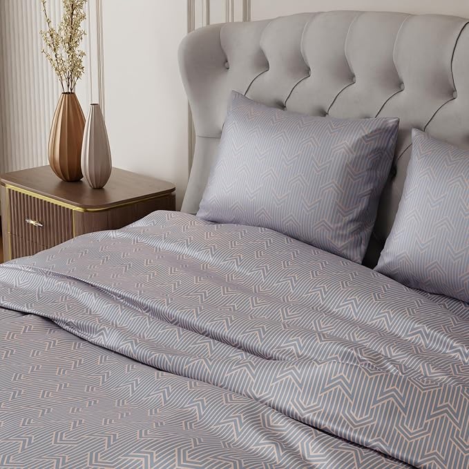 Stoa Paris Satin Bedsheet King Size Bed Premium Bedding Set with 2 Pillow Cover Colour Grey