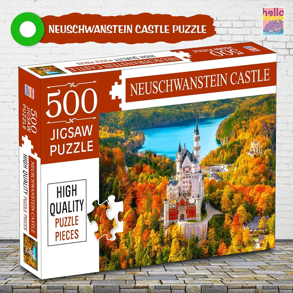 Hello Friend Neuschwanstein Castle Jigsaw Puzzles for Kids and Childrens Realistic Illustration