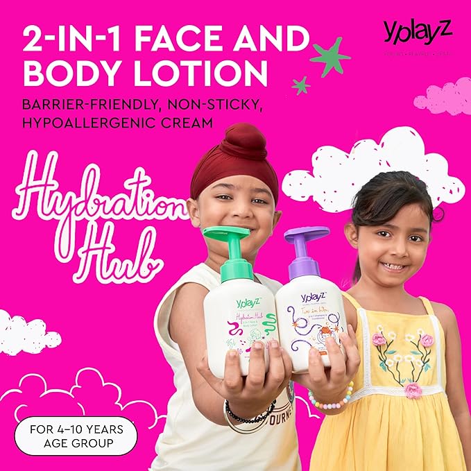 YplayZ Hydration Hub 2-in-1 Face & Body Lotion for Kids Ages 4-10 - 300 Ml