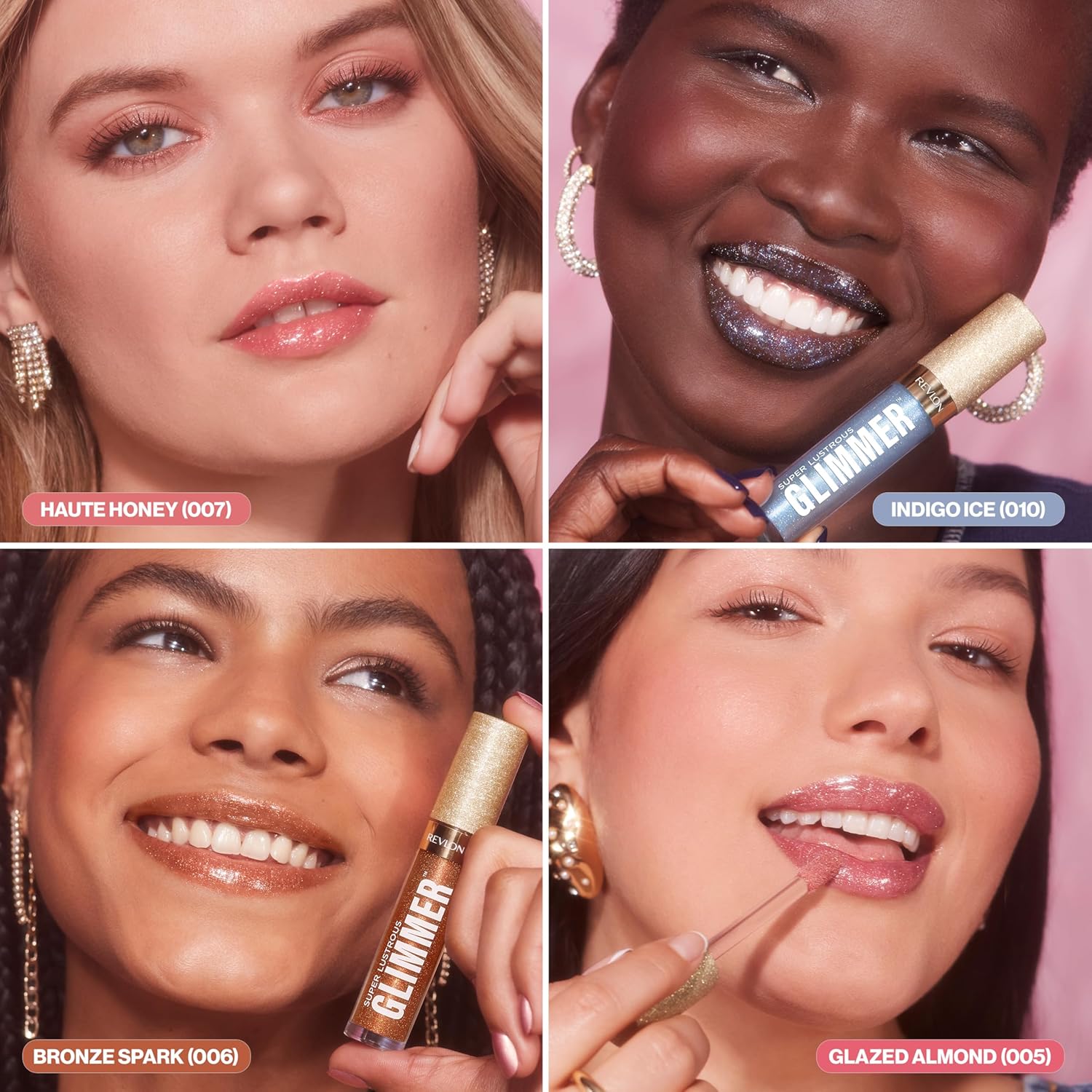 REVLON Super Lustrous Glimmer Gloss, Non-Sticky Lip Gloss, High-Shine Finish, Plant-Based Glitter, 005 Glazed Almond, 3.8 ml