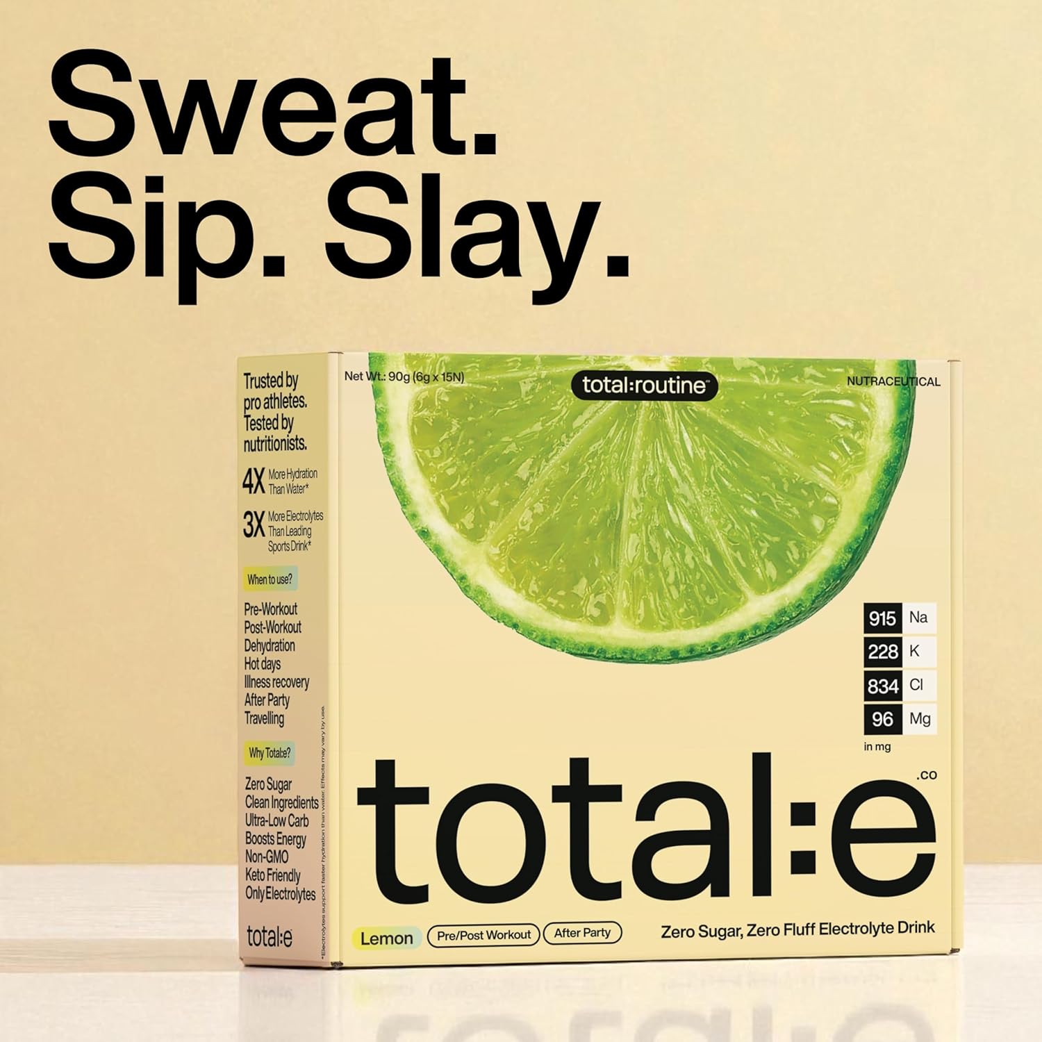 Total E Electrolyte Drink Mix | Zero Sugar Hydration Powder | Keto & Diabetic Friendly Vegan Electrolyte | Post workout Post Hangover Heat Summer Clean Label, Low Carb Sports Drink Alternative - 15 sachets