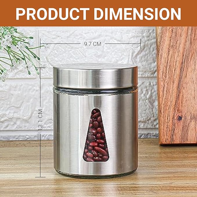 Femora Kitchen Storage Jars Steel Finish With See Through Window Jar | 700 Ml | Pack of 1