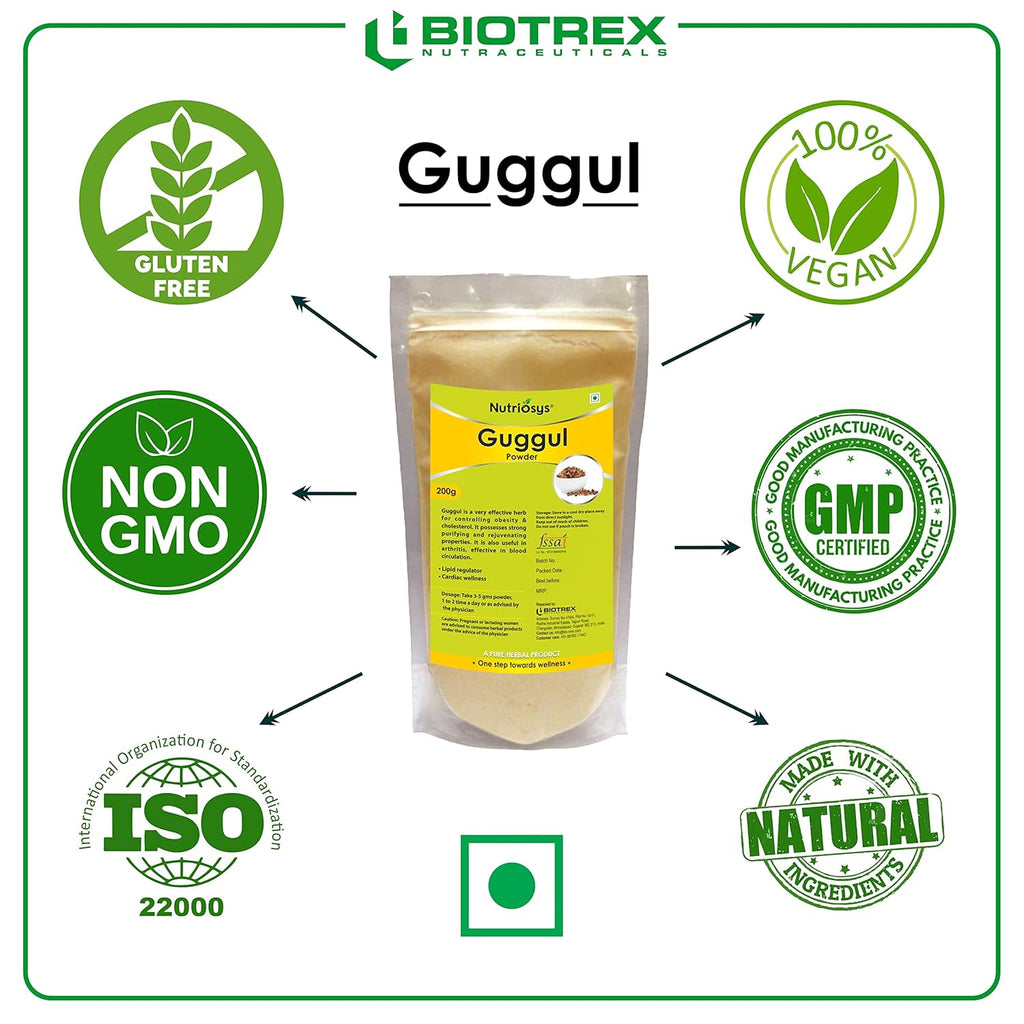 Nutriosys Guggul Powder | Natural Guggul Powder for Weight Management | Supports Healthy Cholesterol Levels | Lipid Regulator | 200Gram