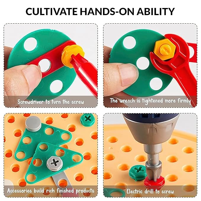 Kidology Creative Toolbox with Toys Electric Drill Screwdriver Tool Set Creative Toy 203 Pieces