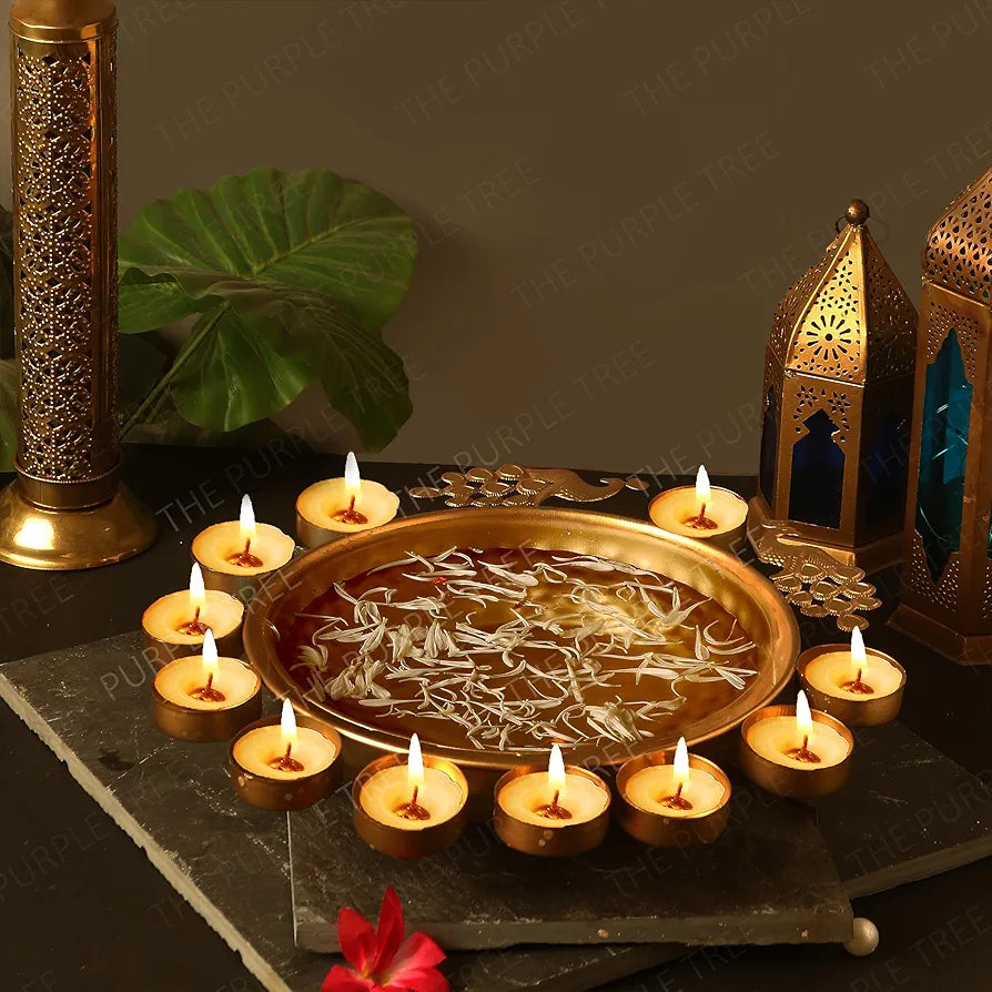 The Purple Tree Beautiful Handcrafted Peacock Urli Bowl For Floating Flowers And Tea Light Candles Gold Peacock Urli