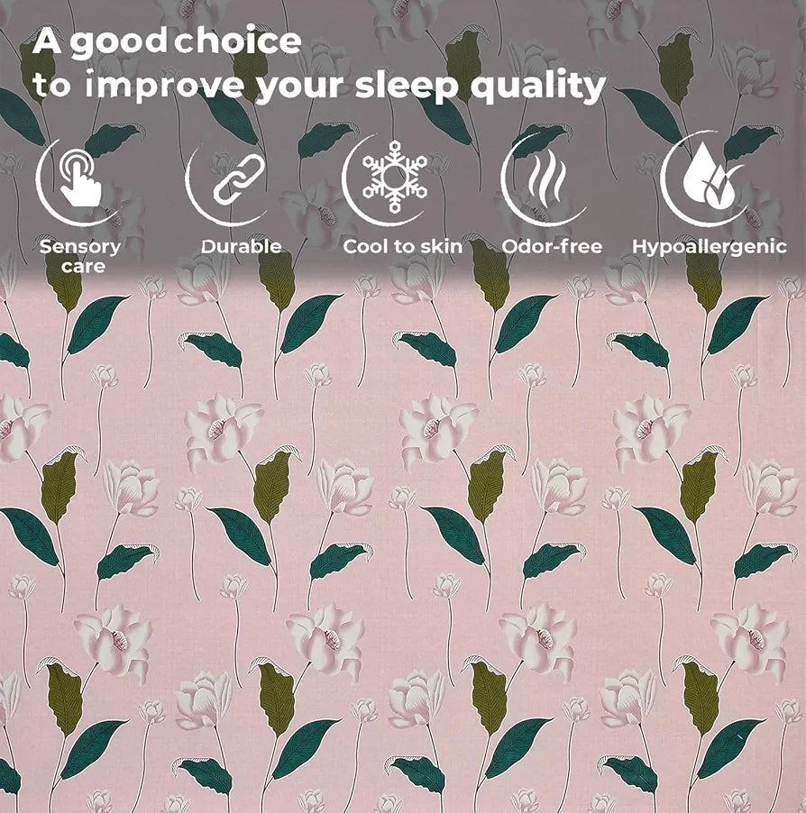 Fresh From Loom Single Bedsheet for Single Bed Floral Design Bed Spread with 1 Pillow Covers Multicolor 144 TC Flamingo