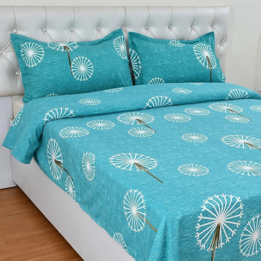 HomeKart Cotton 200 TC Proper King Size Bedsheet for Double Bed King Size with 2 Large Size Pillow Covers Without Joint Tortoise Circles