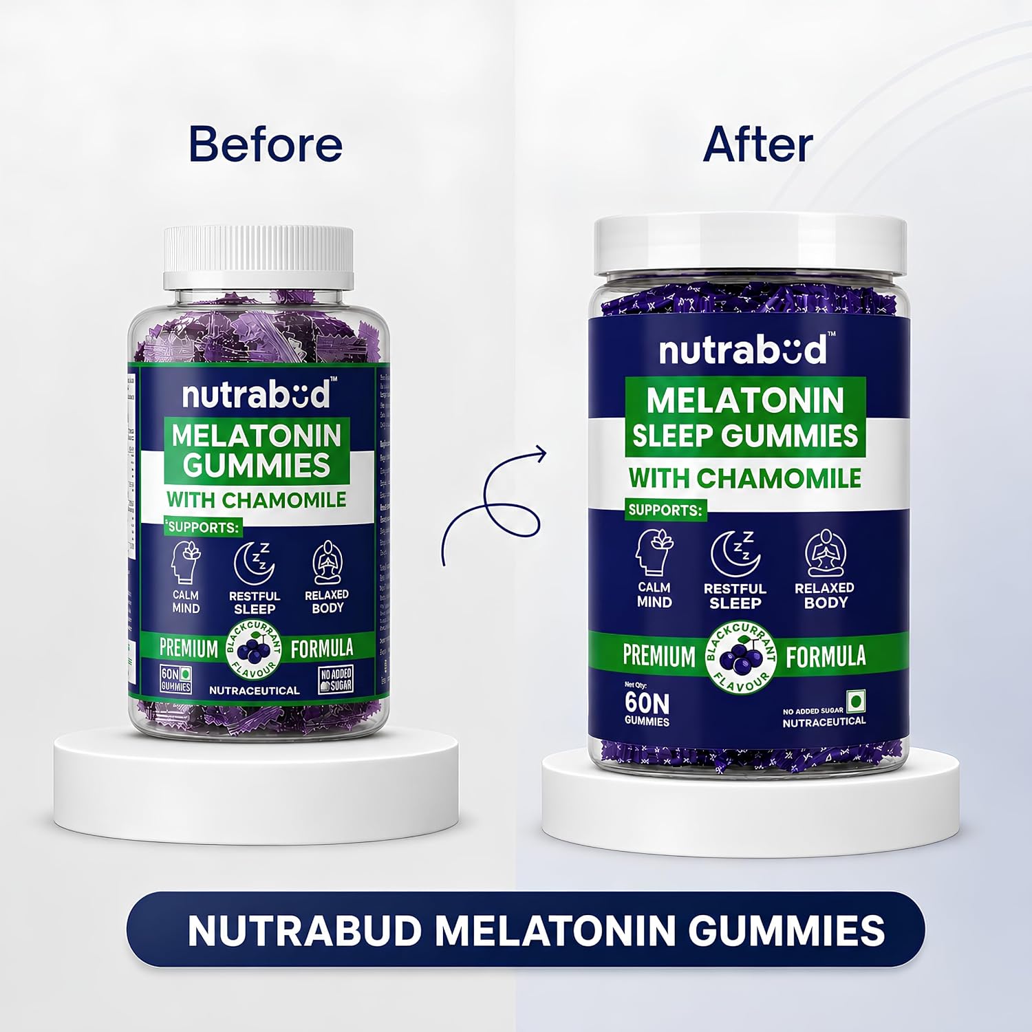 Nutrabud Melatonin Sleep Gummies 3mg For Men, Women | No Added Sugar | Fall Asleep Fast & Restful Deep Sleep | Blackcurrant Flavor Veg Gummy Supplement (60 Count (Pack of 1))