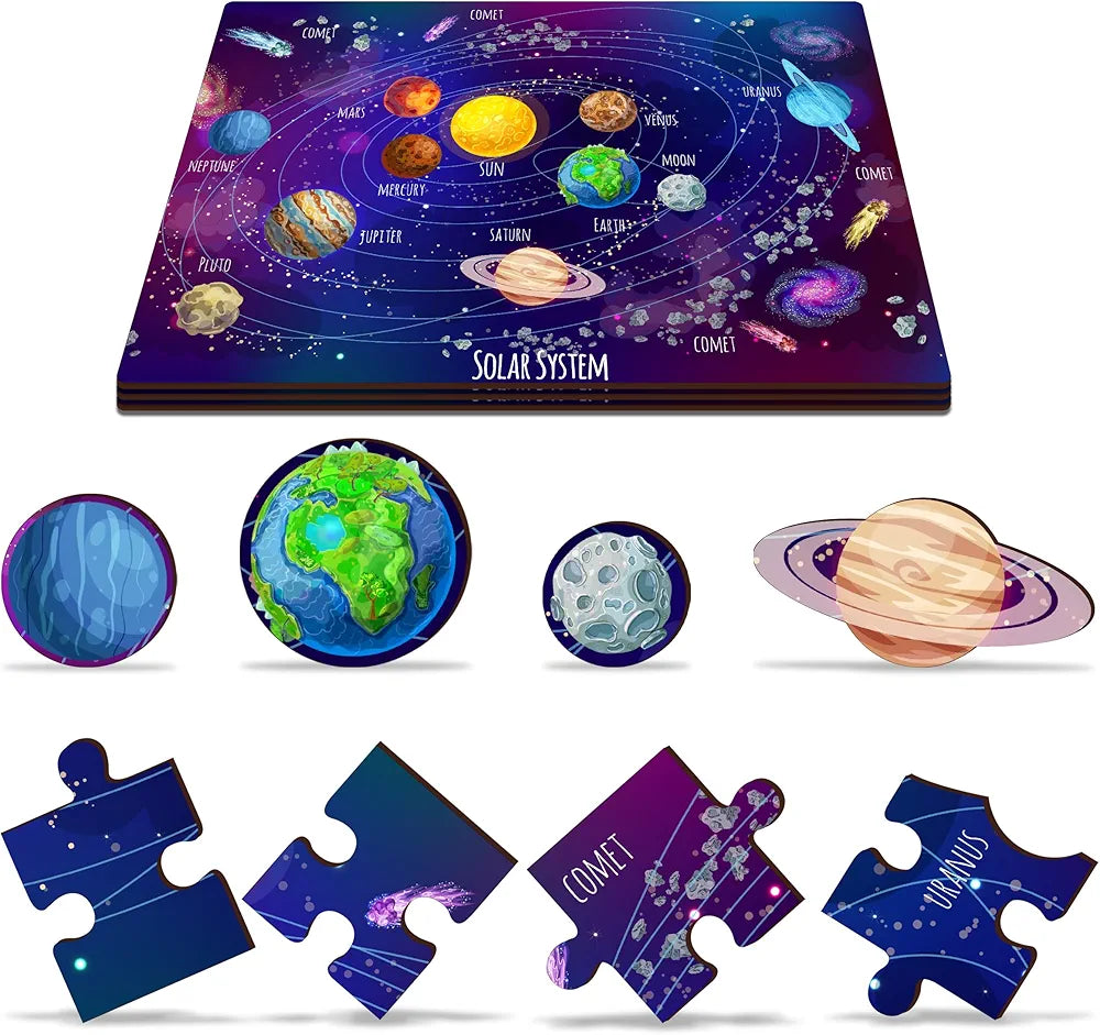 Lefan India Map & Solar System Floor Puzzle Mat for Kids – Set of 2 Educational Wooden Jigsaw Puzzles – Geography & Space Learning Toys for Boys & Girls Age 3+