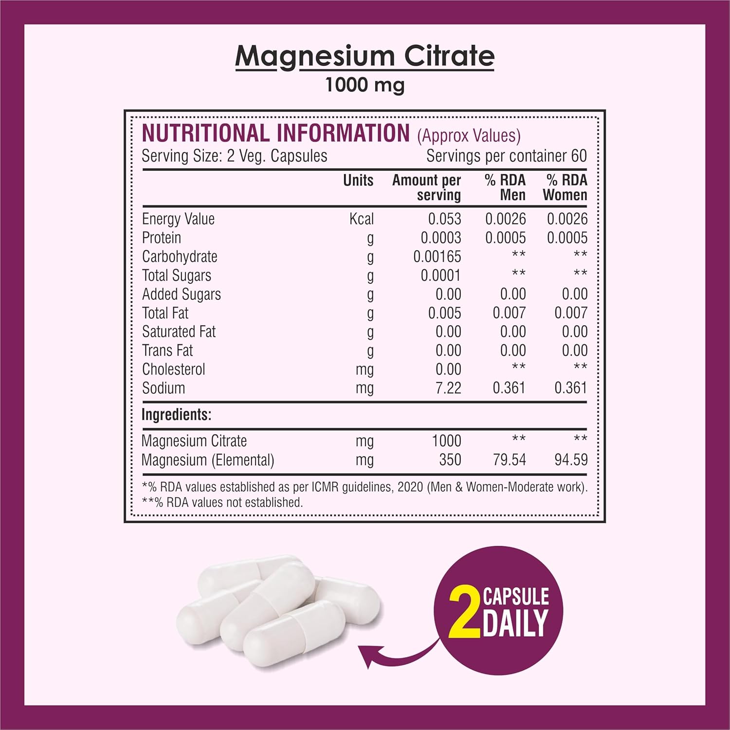 Biotrex Nutraceuticals Magnesium Citrate Supplement, Supports Bone & Sleep Health - 120 Vegetarian Capsules