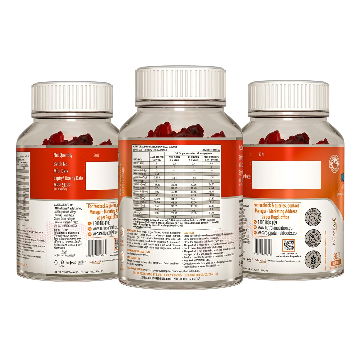 Nutrela Kids Multivitamin Gummies | Strawberry Flavour | Supports Immunity, Bone Health & Energy | 30 Gummies Pack of 2 | For Age 5+ | No Gelatin, No Artificial Colors.