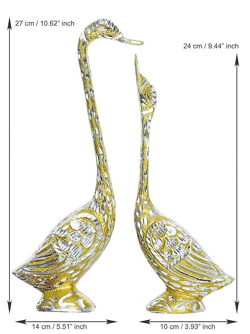 Ecraftindia Silver and Golden Metal Kissing Swan Couple Showpiece | Love Birds Statue