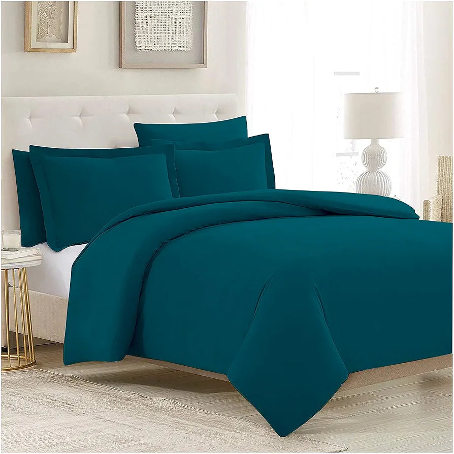Trance Home Linen Zippered 100% Cotton 400 TC Plain Queen Size Duvet Cover Quilt Cover Blanket with 2 Pillow Covers Colour Teal