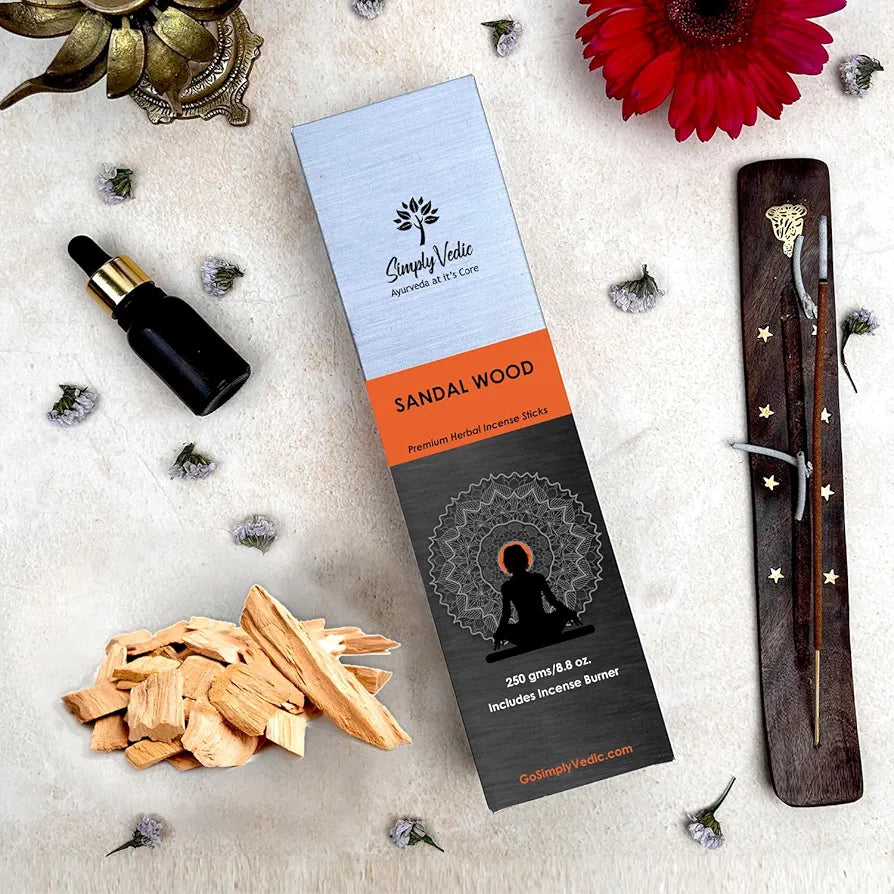 Simply Vedic Sandalwood Incense Sticks With Free Holder