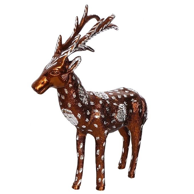 Ecraftindia Set of 2 Brown and Silver Metal Deer Statues Animal Figurines