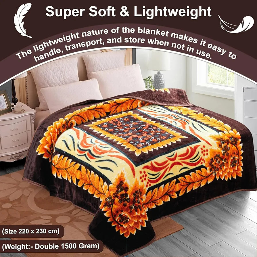 Homekart Premium Super Soft Cloudy Printed Mink Double Bed Blanket for All Season Ultrasoft & Cozy Single Ply Blanket Beige & Brown