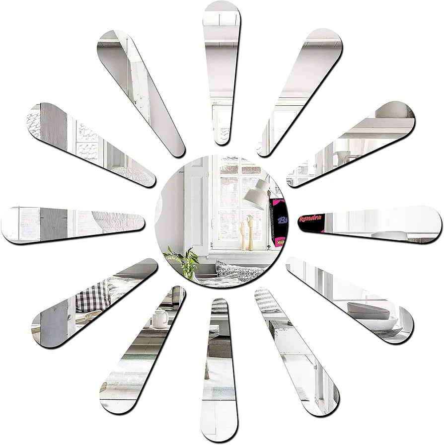 Bikri Kendra Sun Silver Model-9 Mirror Stickers for Wall, Acrylic Mirror Wall Decor Sticker