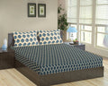Trance Home Linen 200TC 100% Cotton 78"x72" Standard King Size Elastic Fitted Bedsheet Printed King Bed Size with 2 Pillow Covers Colour Dori & Damask Blue