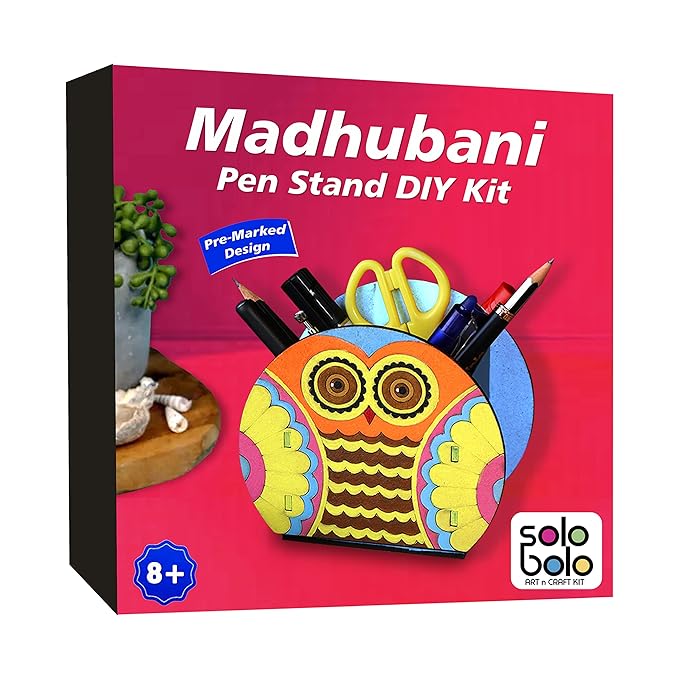 Solobolo Madhubani Pen Stand Painting Kit | Art and Craft Kit for Girls 9-12 | Pen Stand for Kids Diy Kit With Art Supplies