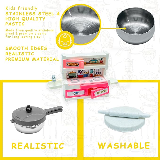 Ratna's Green House 19 Pieces Kitchen Set for Kids | A Perfect Roleplay Pretend Play Kitchen Play Set for Kids