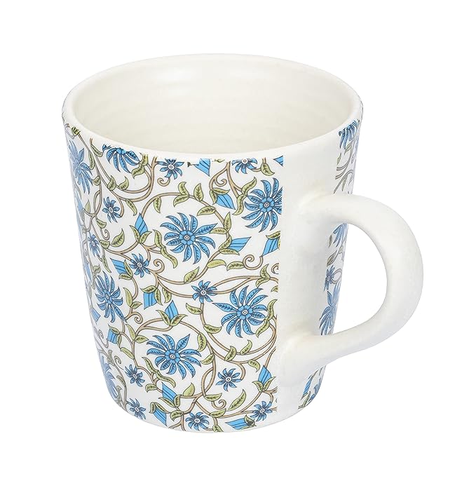 Femora Decal Stoneware Coffee Mugs | 320 Ml | Floral Jaal | Set of 2 | Dishwasher Safe