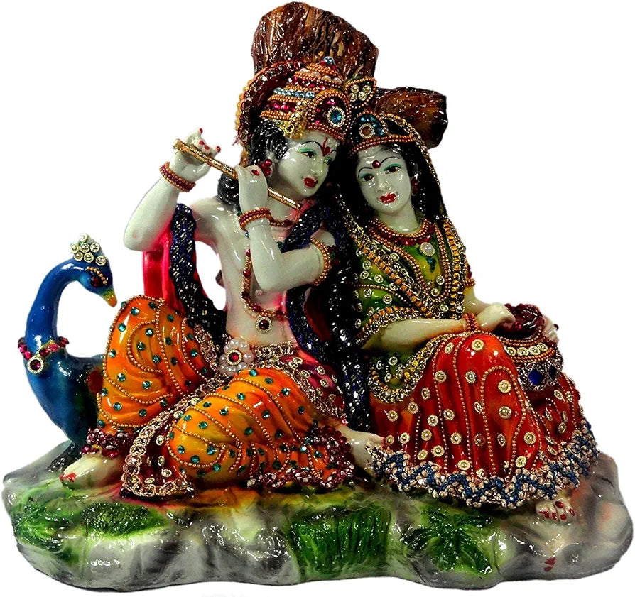 Alila Polyresin Radha Krishna on Peacock Idol Multicolour