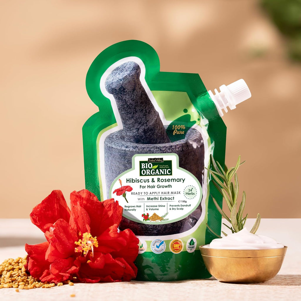 Indus Valley Bio Organic Hair Growth Mask with Hibiscus, Rosemary & Fenugreek Seeds, Ready-to-Apply 150g