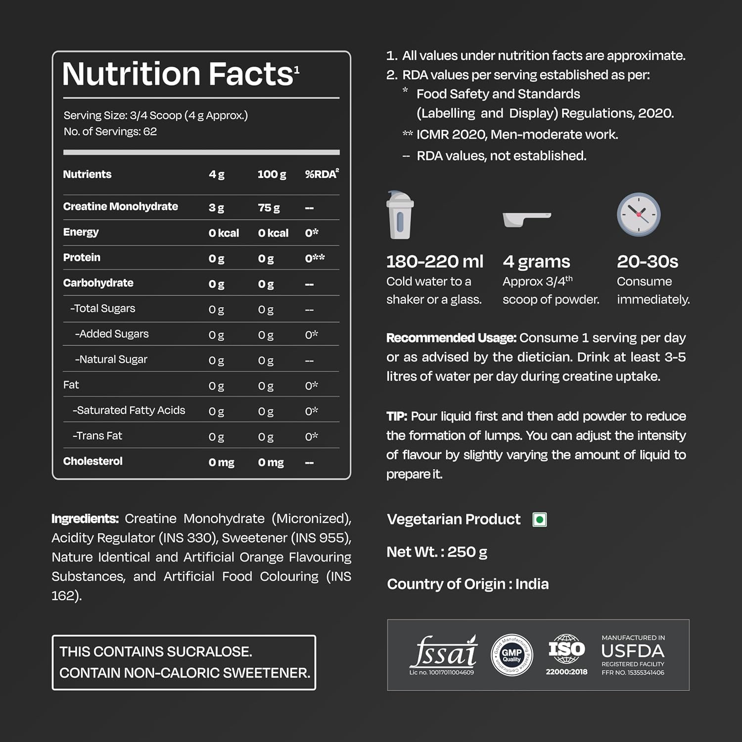 Nutrabay Gold Micronised Creatine Monohydrate Powder 3000 mg Creatine per Serving, NABL Lab Tested â€“ Increases Muscle Mass, Strength & Power â€“ Pre/Post Workout Supplement â€“ 250 g, Orange