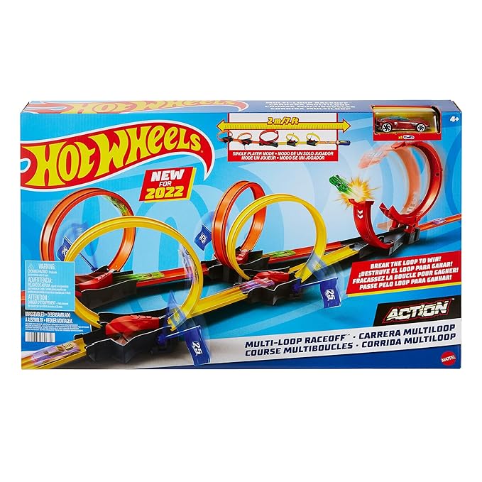 Hot Wheels Multi-Loop Race Off Playset with 1 Car Knock Down Flags to Score Points
