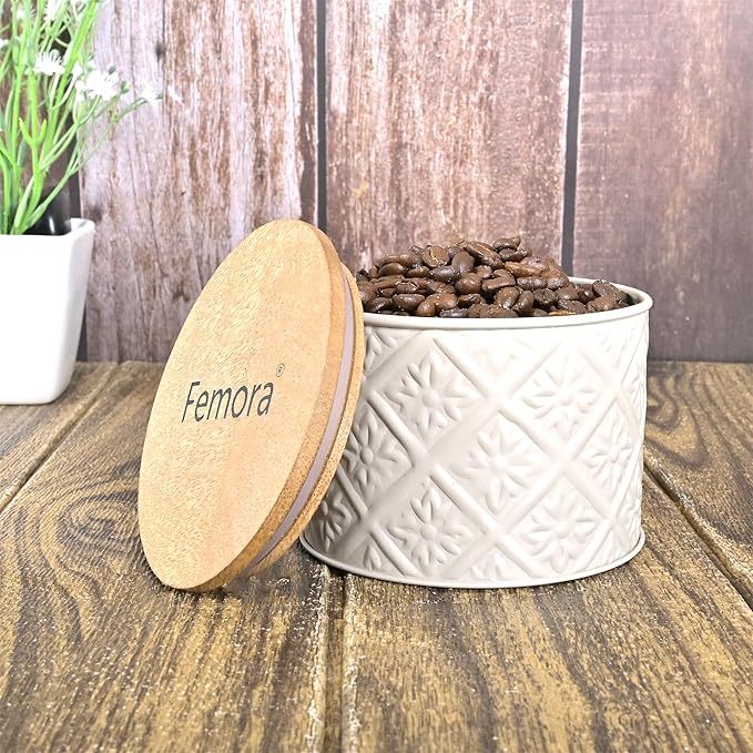 Femora Kitchen Storage Jars Tin Jar With Wooden Lid Air Tight Jar | 300 Ml | Pack of 1