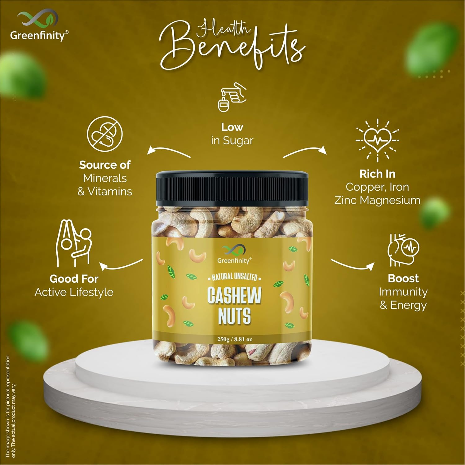 GreenFinity Dry Fruits Combo Pack- Green Raisins, Almonds, Roasted Pistachios, Cashews | Nutritious Healthy Snacks Ideal for Gifting, Festive Hampers, Family and Friends Treats (250g Each-Pack of 4)