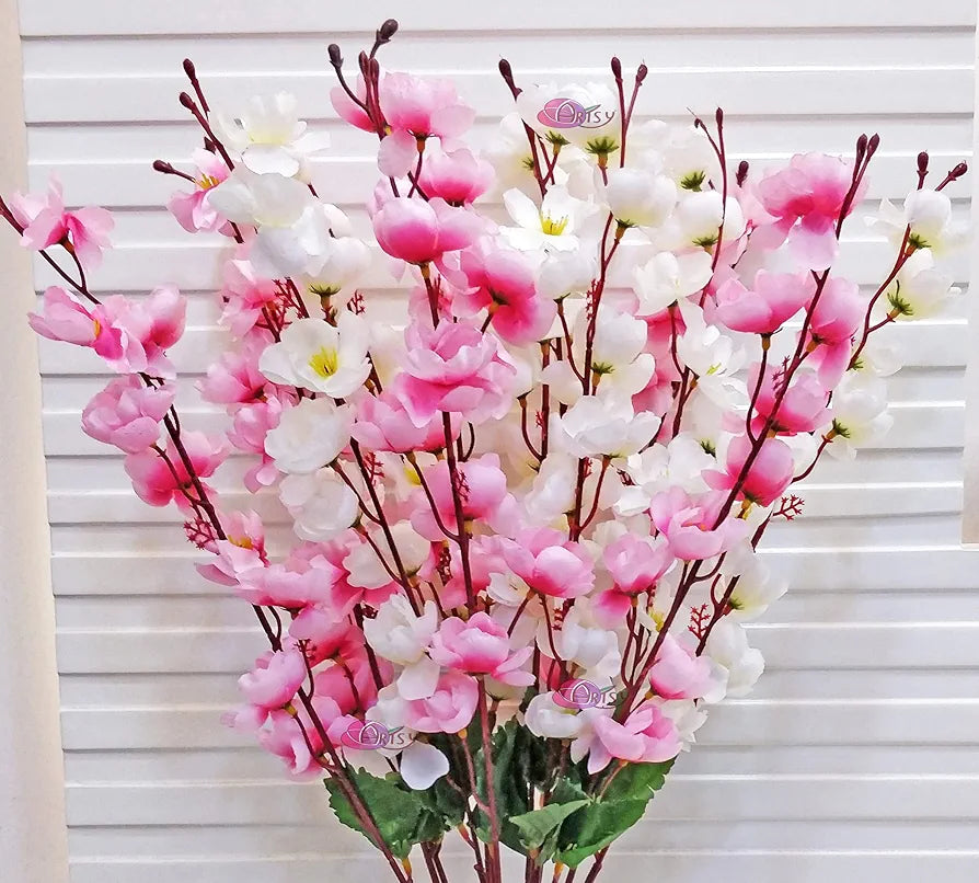 Artificial Flowers Bunch for Decoration Cherry Blossom Ideal for vase Without vase White Pink