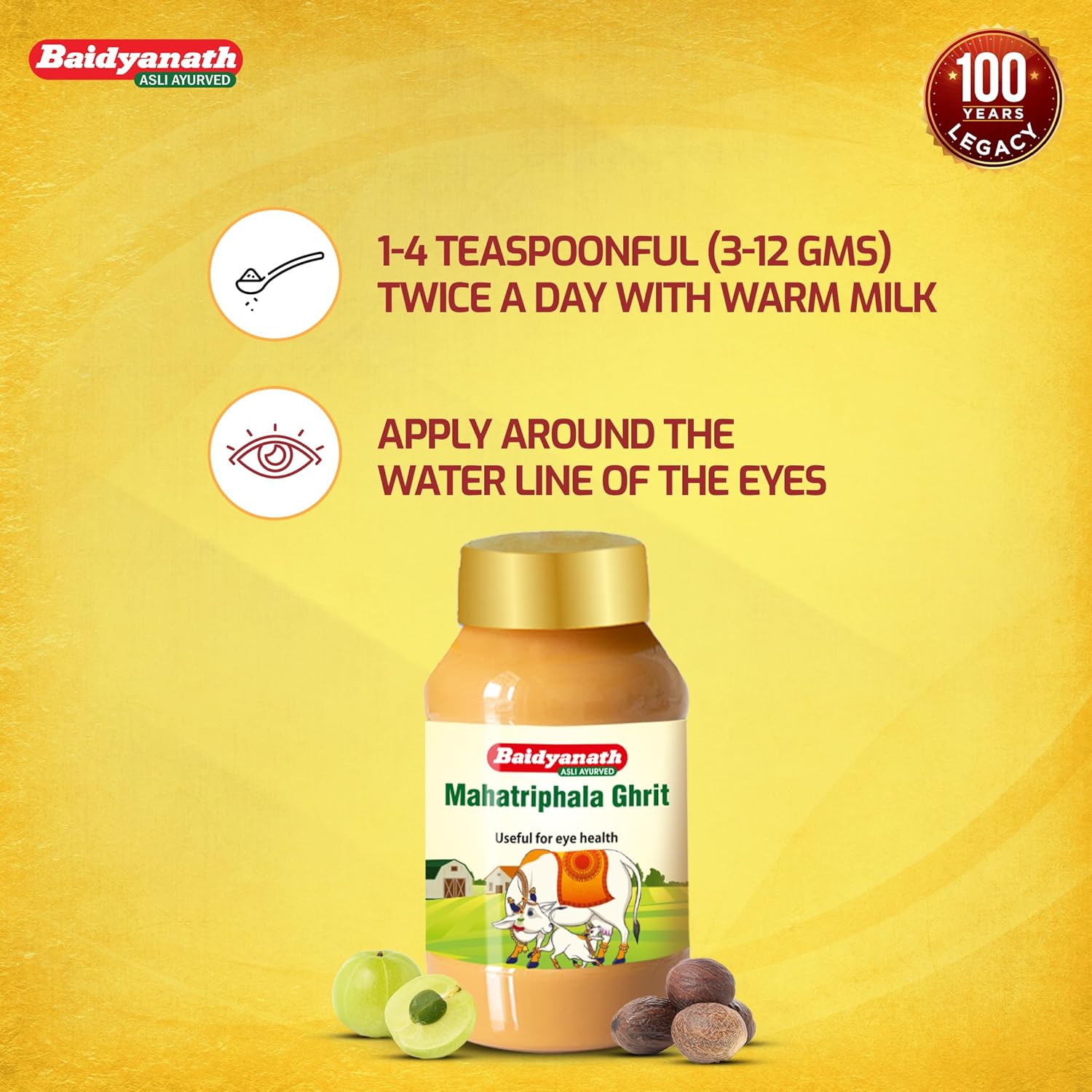 Baidyanath MAHA Triphala Ghrita - 100g | Ayurvedic Eye Care Formula with Triphala | Vasak & Nilophar for Overall Eye Health and Wellness