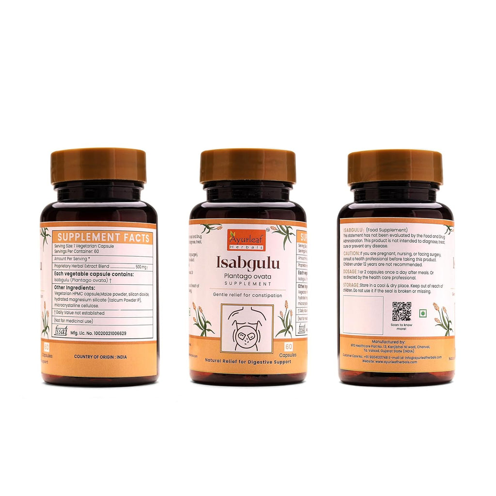 Ayurleaf Herbals Isapgulu Husk Capsules - 60 Caps