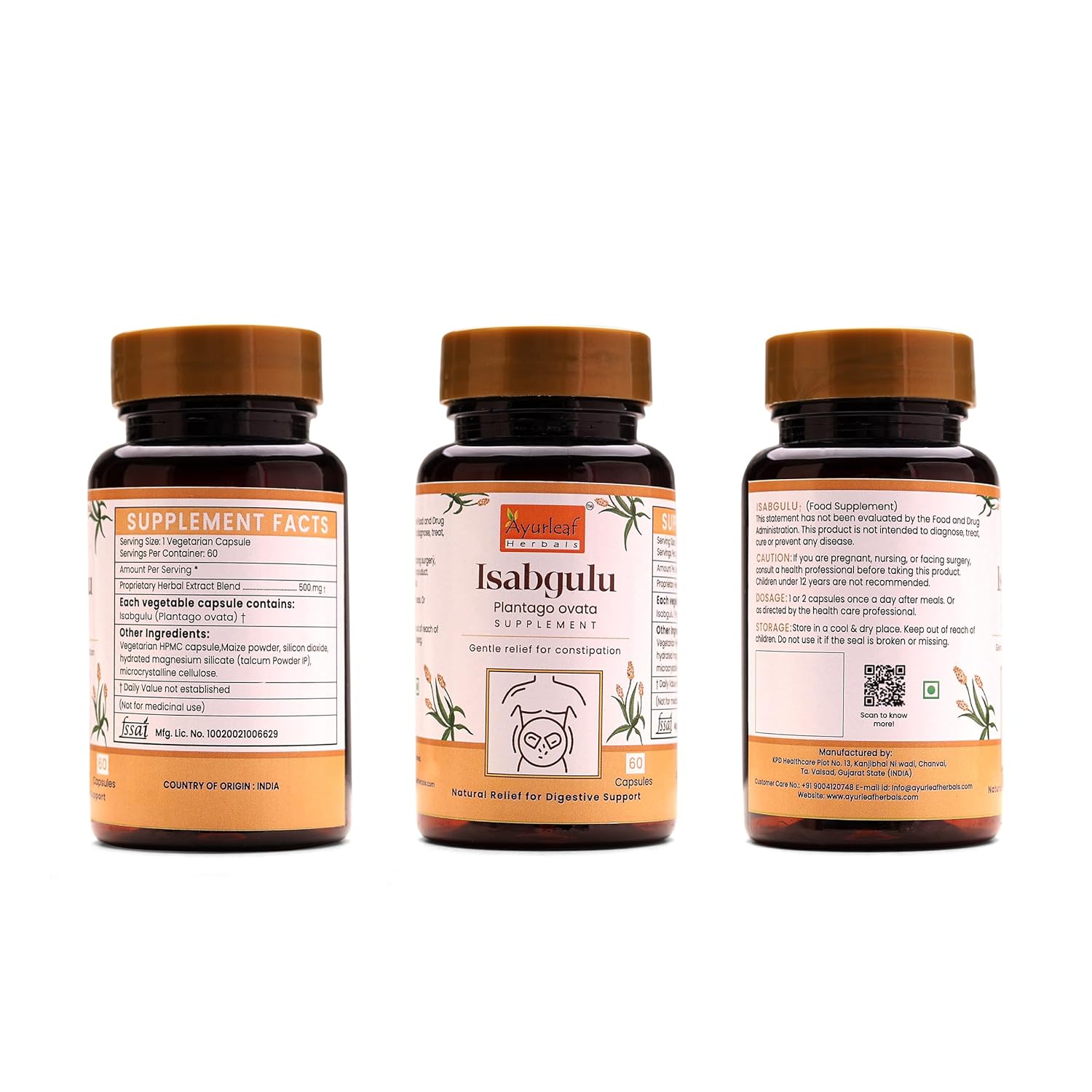 Ayurleaf Herbals Isapgulu Husk Capsules - 60 Caps