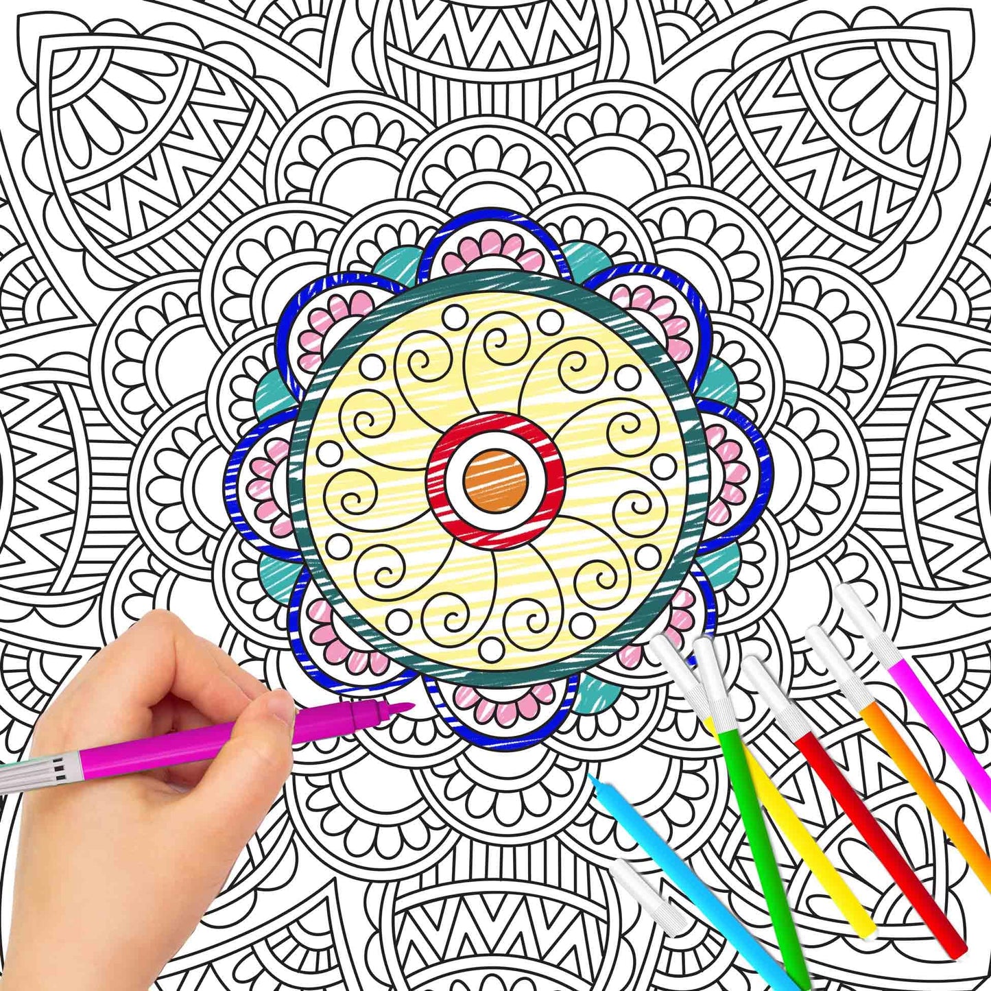 Art Therapy Mandala Adult Colouring Book 1: Mandala Colouring Book, Adult Coloring Book Kit With 12 Sketch Pens, Fun For Adults, Relaxing Coloring Workbook