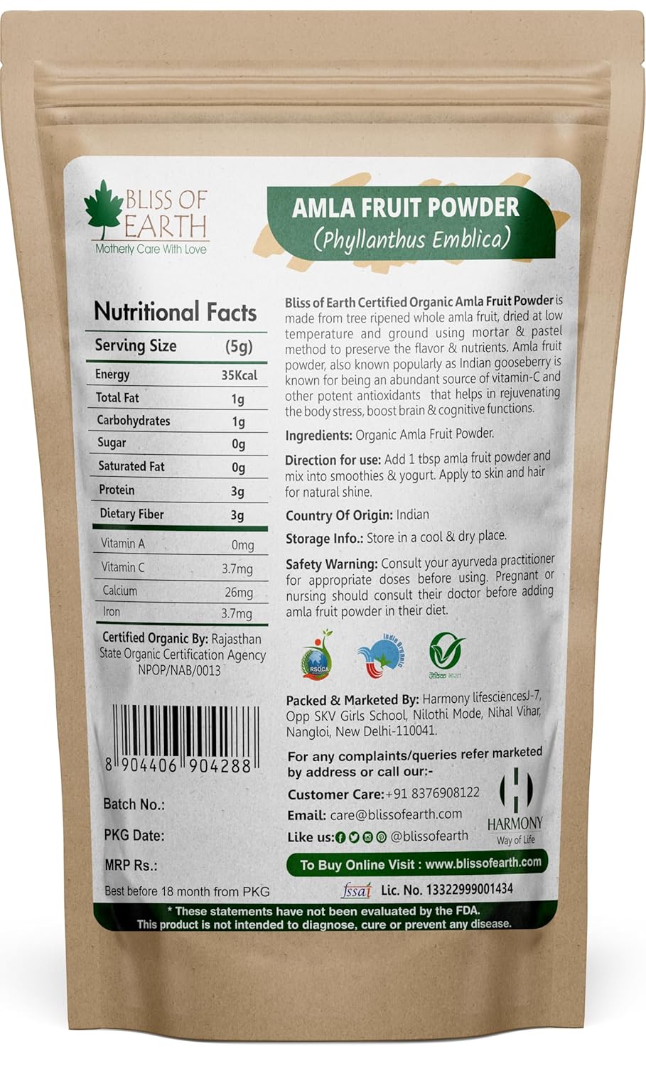 Bliss of Earth Amla Powder for Eating – 453g Pure & Natural Amla Powder for Hair Growth, Skin, Drinking & Overall Wellness | Natural Indian Gooseberry Powder
