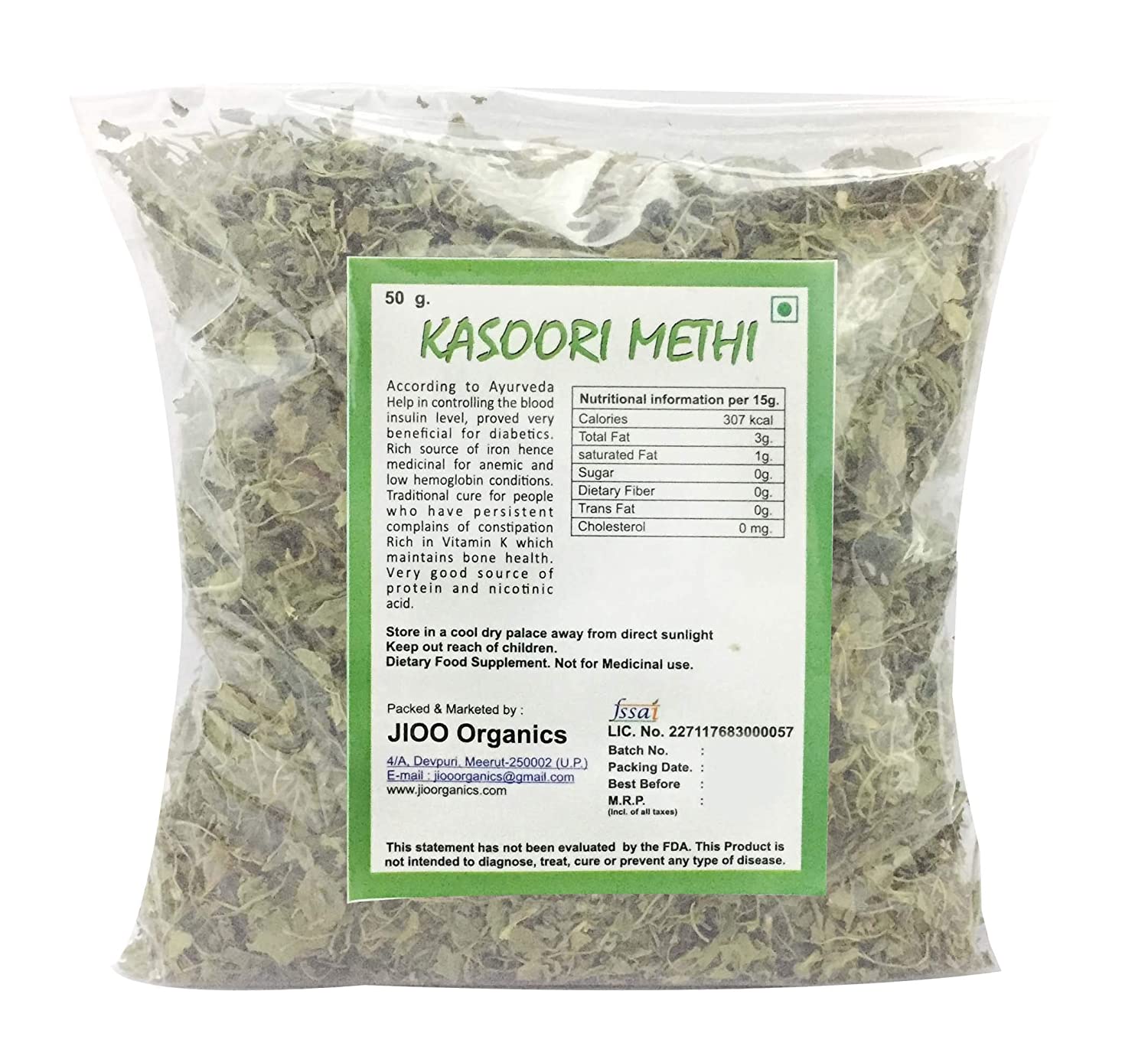 Jioo Organics Premium Kasoori Methi Dry - 50 gms