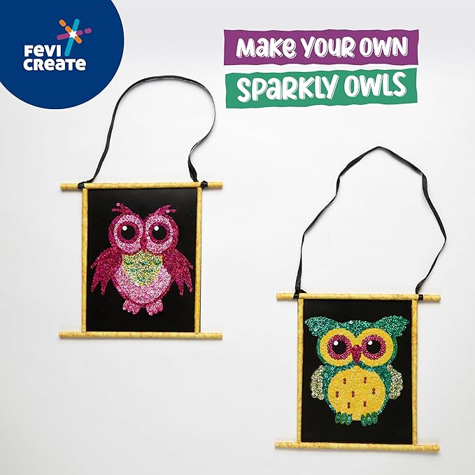 Fevicreate Sequin Art Owl Craft Kit Boost Child's Creativity for Kids Age 5+ Years