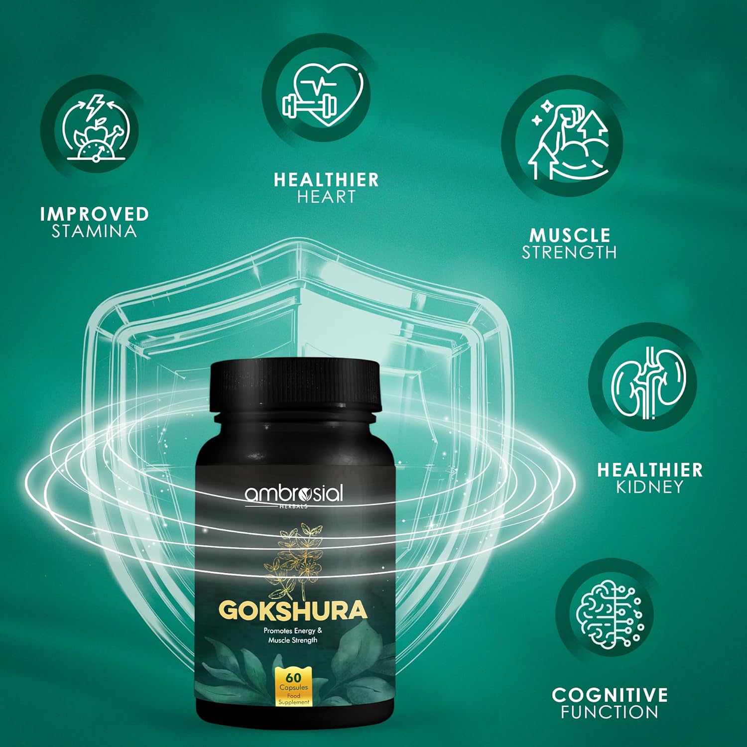 Ambrosial Gokshura Tablets | Tribulus Terrestris High Strength Gokshura 500 mg EACH Capsule | Supports Immunity & Healthy Urinary Tract (Pack of 1-60 Capsules)