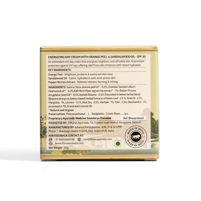 FloraSoul Ayurveda Energizing Day Cream With Orange Peel & Sandalwood SPF 30 - 50 Gms