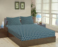Trance Home Linen 200TC 100% Cotton Double Bed Size Elastic Fitted Bedsheet with 2 Pillow Covers Colour Dori Blue
