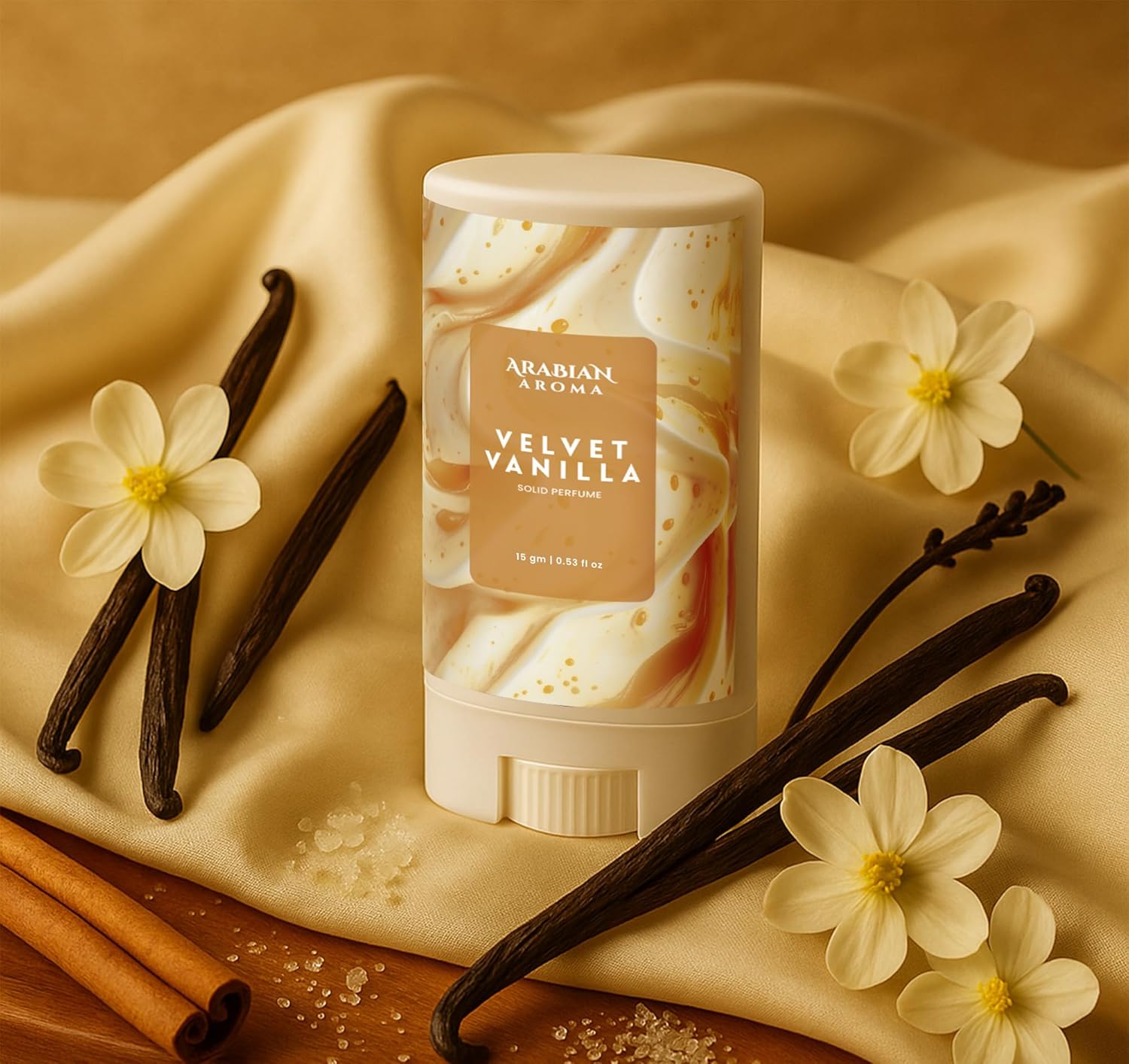 Arabian Aroma Velvet Vanilla Solid Perfume Stick 15g | Long Lasting Travel Friendly Pocket Perfume | Smooth Vanilla Fragrance for Men & Women.