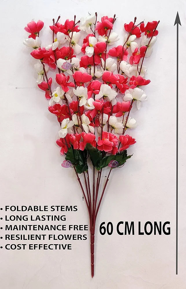Artificial Flowers Bunch Cherry Blossom Ideal for vase Without vase Maroon Mix 55 cm Height Fabric