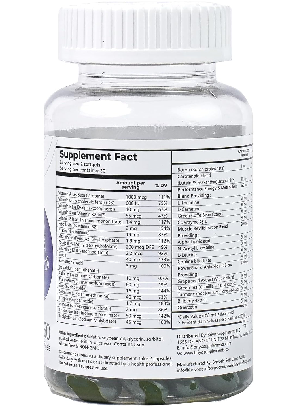 Briyo All Around Revitalize - Energy Boost and Muscle Function Support: Enhances Energy Levels and Metabolism, Vitamins & Minerals, Tea, Grape Seed, Turmeric Root, Amino Acids, and More - 30